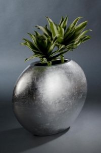 Fiberglas-Blumenkübel Ovale silber-hochglanz-1